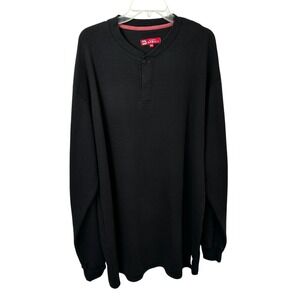 McCormick Farmall‎ Mens 2XLT Henley Black Waffle Knit Thermal Shirt 1062